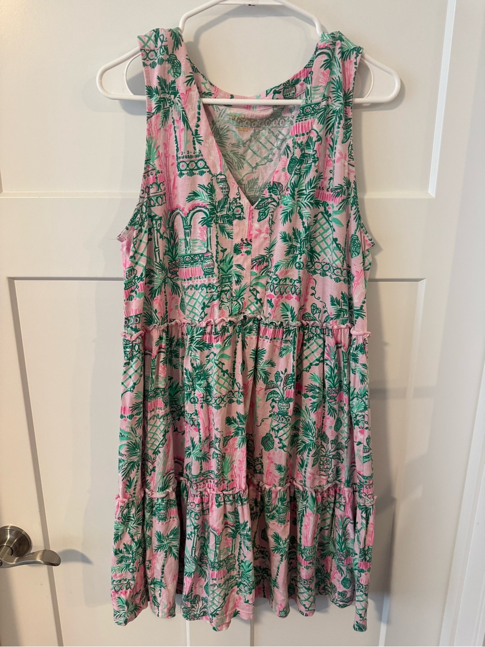 Lilly Pulitzer dress pink and Green Tropical Print Sleeveless Dress size large